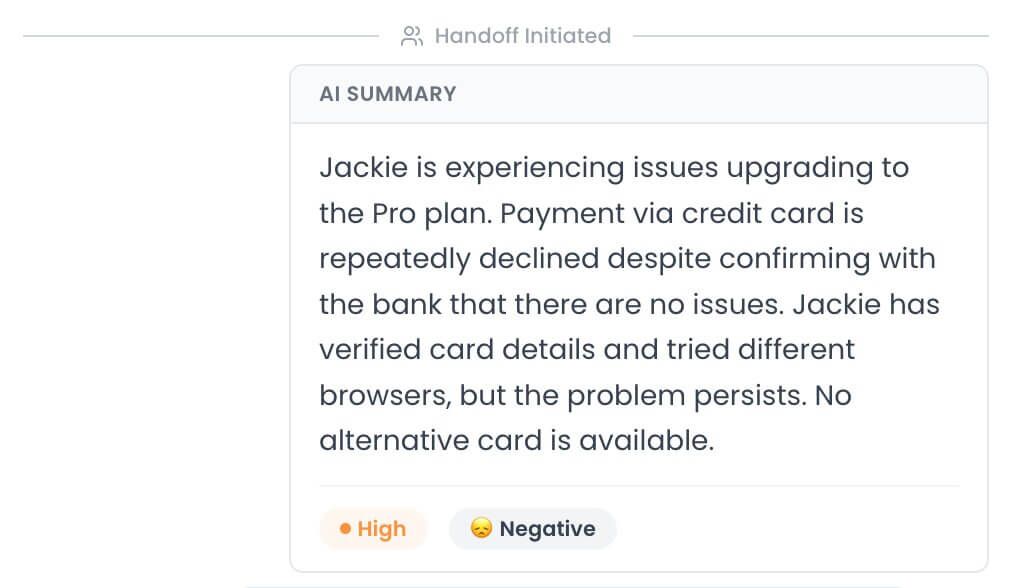 AI summary for the agent after handoff